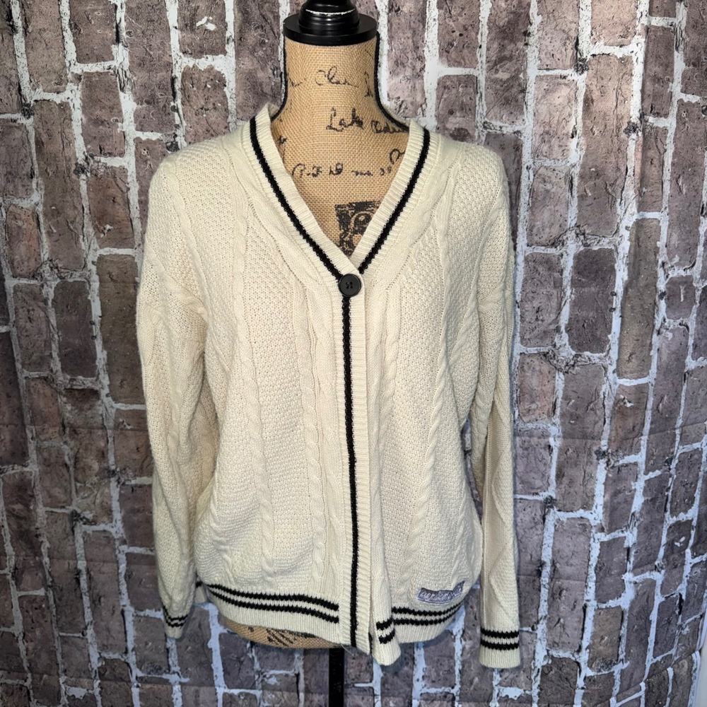 Taylor Swift Folklore Cardigan Women M/L Cream Cable Knit Star Patch Eras Tour